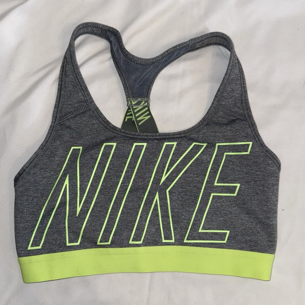 Nike Dri Fit Sports Bra Sz S Gray/Neon Green Racerback